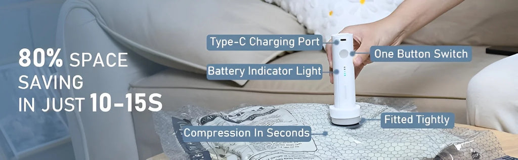 Cordless Compression Travel Vacuum Set 15 Pack -Vacuum Bags for Travel with Rechargeable air Pump,for Luggage and Suitcase