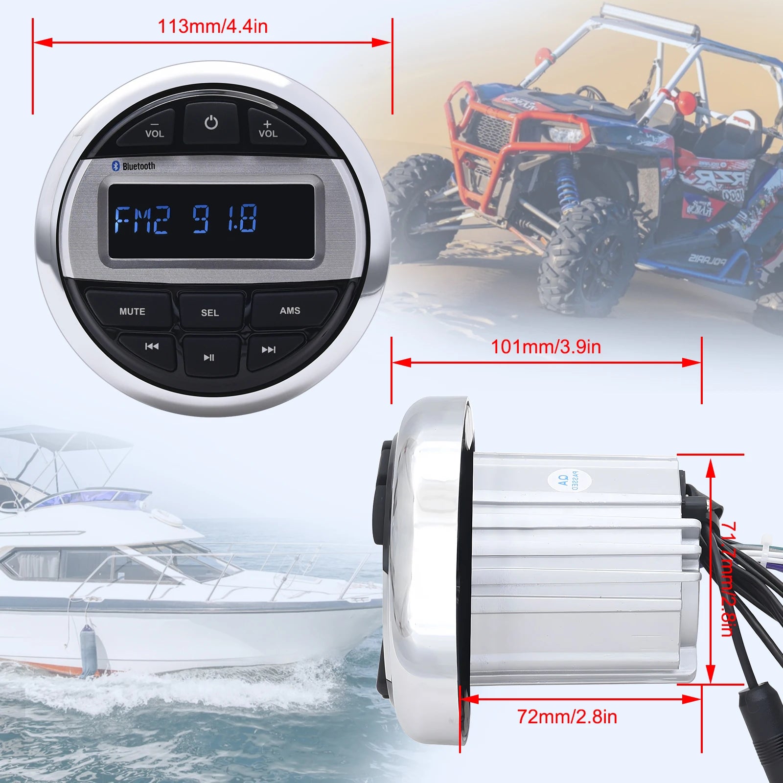 Boat Media MP3 Player With Bluetooth Waterproof Car Marine Stereo Audio Radio FM AM Receiver for UTV ATV SPA RZR