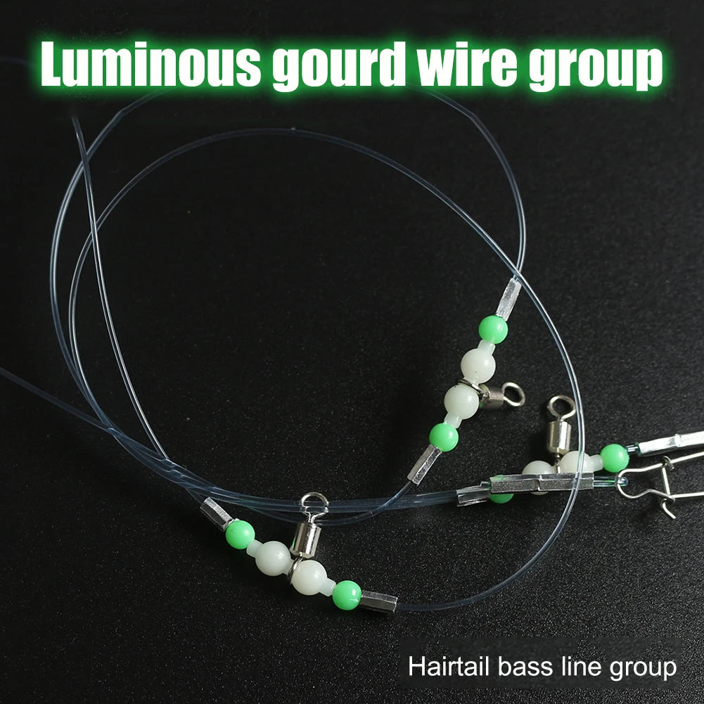 Night Glow Fishing Leaders Fishing Leader Line with Swivels and Snaps Luminous Fish Wire Leaders for Saltwater Freshwater