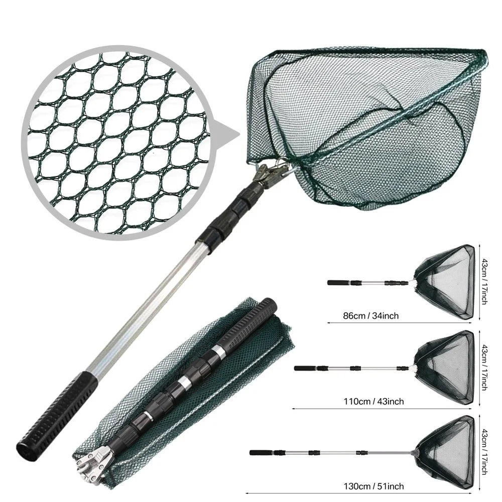 Extendable Folding Fishing Landing Net 55‑190cm Aluminum Alloy Mesh Safe Fish Catching & Releasing