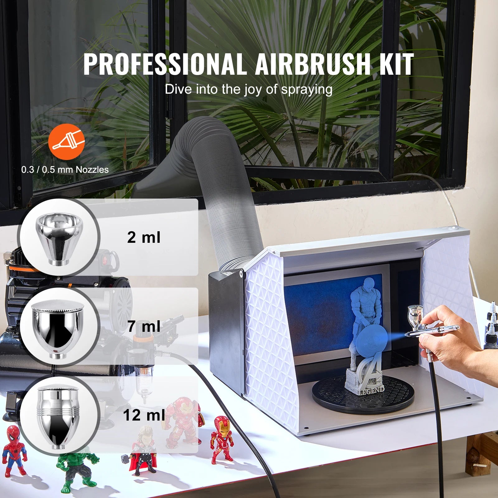 SucceBuy Airbrush Gun Dual Action Gravity Feed 0.3 mm and 0.5 mm Nozzles Airbrush Kit with 2/7/12ml Copper Cups and Cleaning