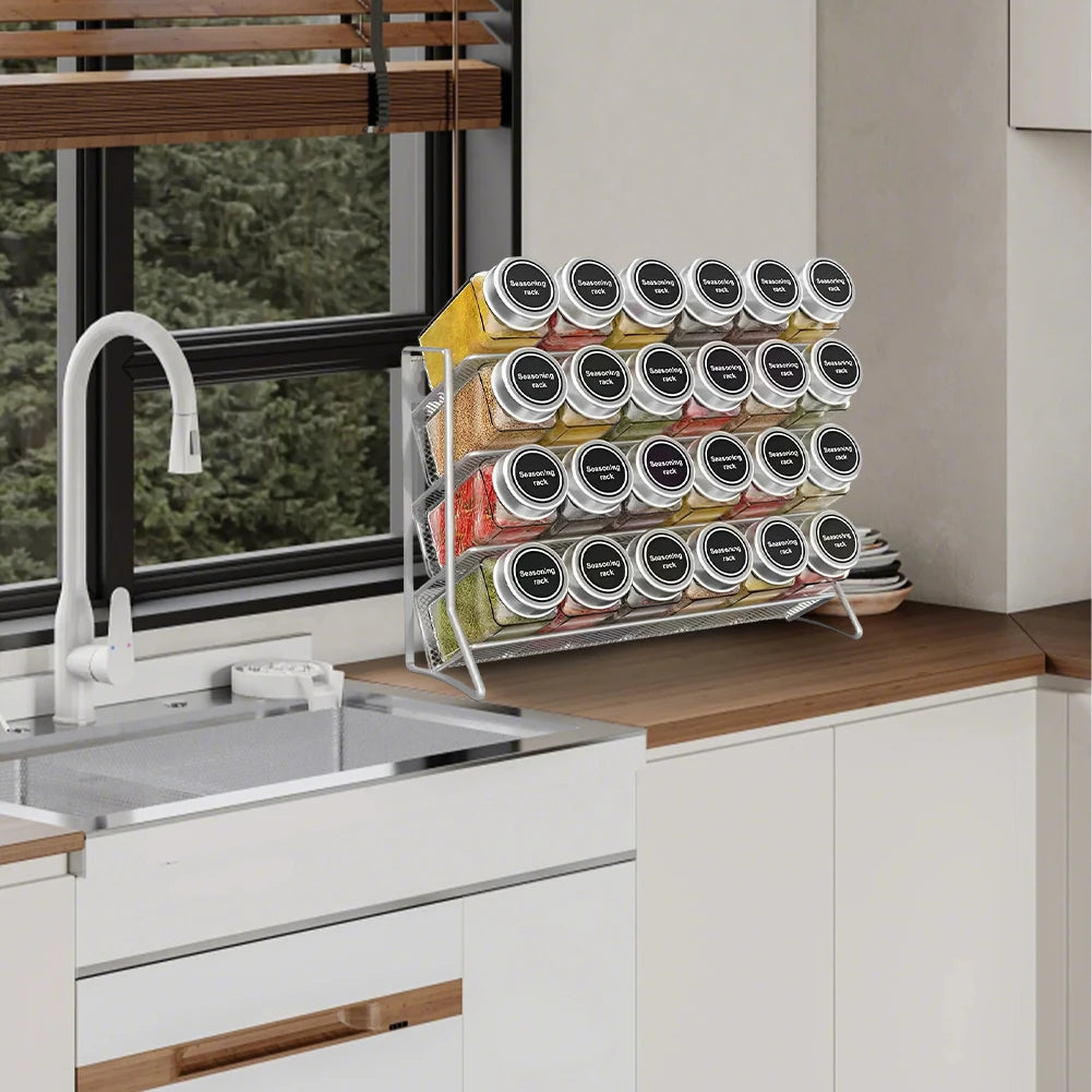 4 Tier Spice Jar Rack Wall Mounted Herb Container Holder Carbon Steel Spice Seasoning Organizer for Small Can Storage