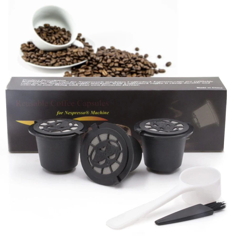 3pcs Refillable Reusable Coffee Capsule Filters for Nespresso Machine