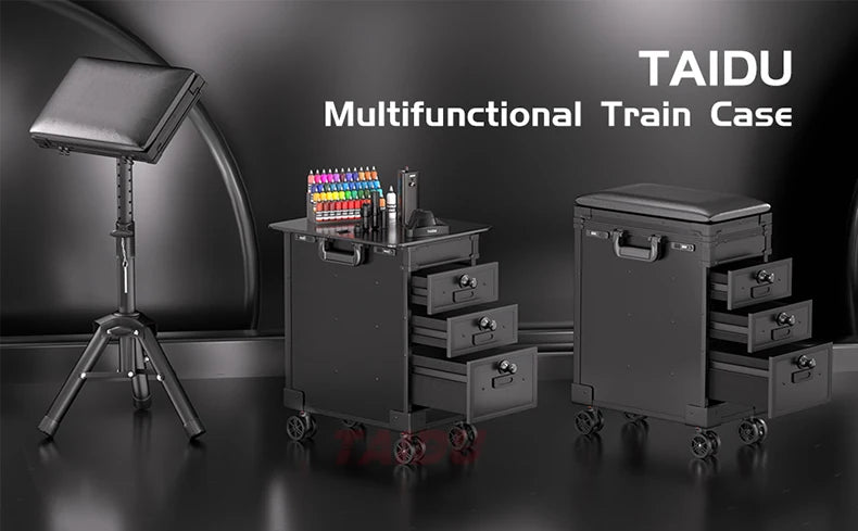 TAIDU Suitcase Tattoo With Three Drawers Luggage Case Composite PU ABS Traveling Case Large Storage Space Tattoo Equipment