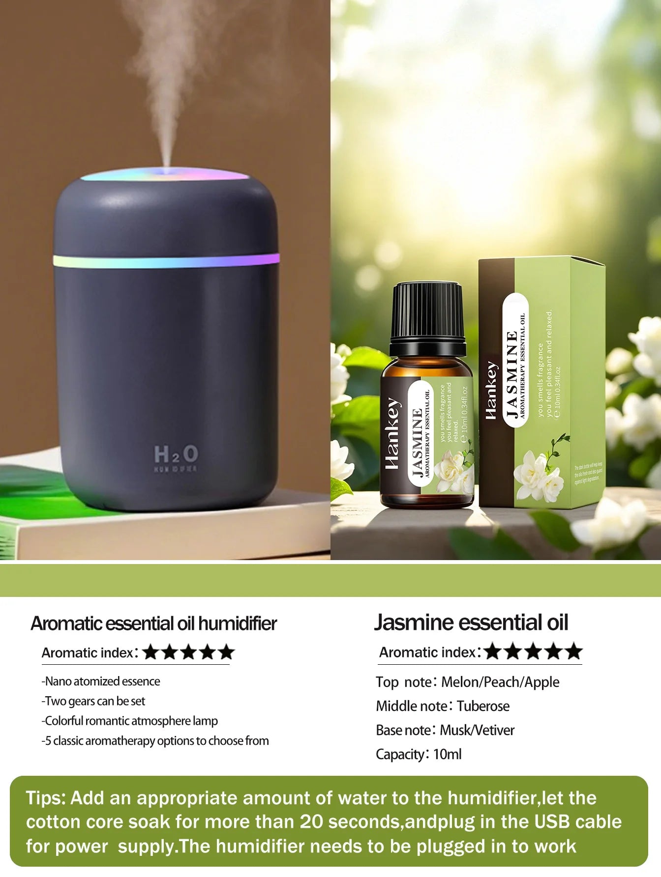 Difusor Aromaterapia 300ML | Purificador de Aire | Luz 7 Colores | Auto y Hogar 🌿