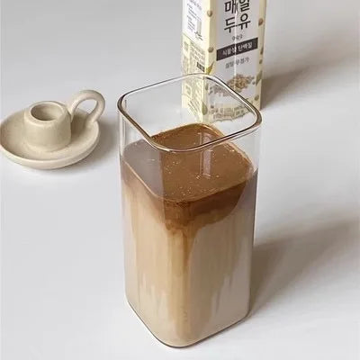 Vaso de Vidrio Cuadrado con Tapa y Pitillo | Resistente al Calor | Café y Té ☕ - Firu Total Sales