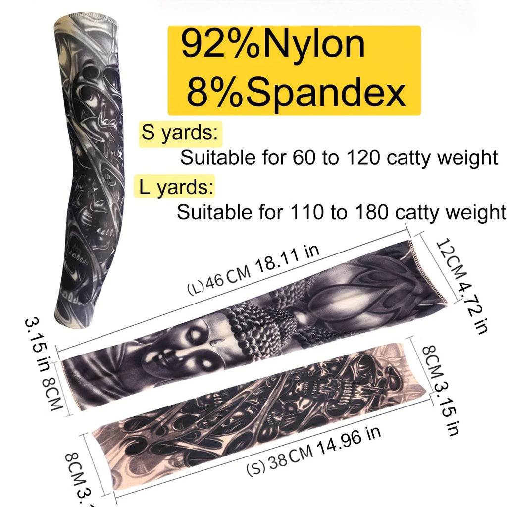 6Pcs Summer Thin Ice Slide Fiber Tattoo Arm Sleeve - Unisex Wear Resistant Cooling Arm Guard