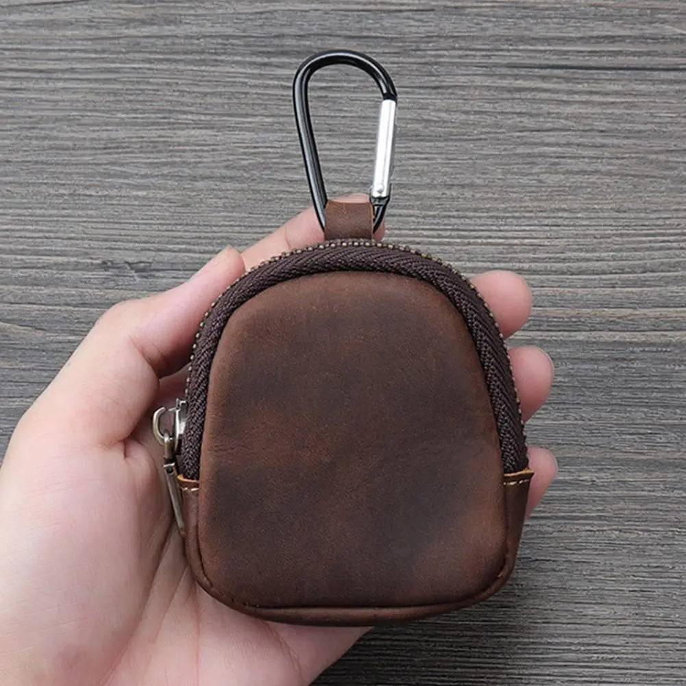 Stylish Retro PU Leather Change Purse Small Zipper Coin Pouch with Carabiner,Mini Keychain Coin Purse Wallet Charm for Women Men