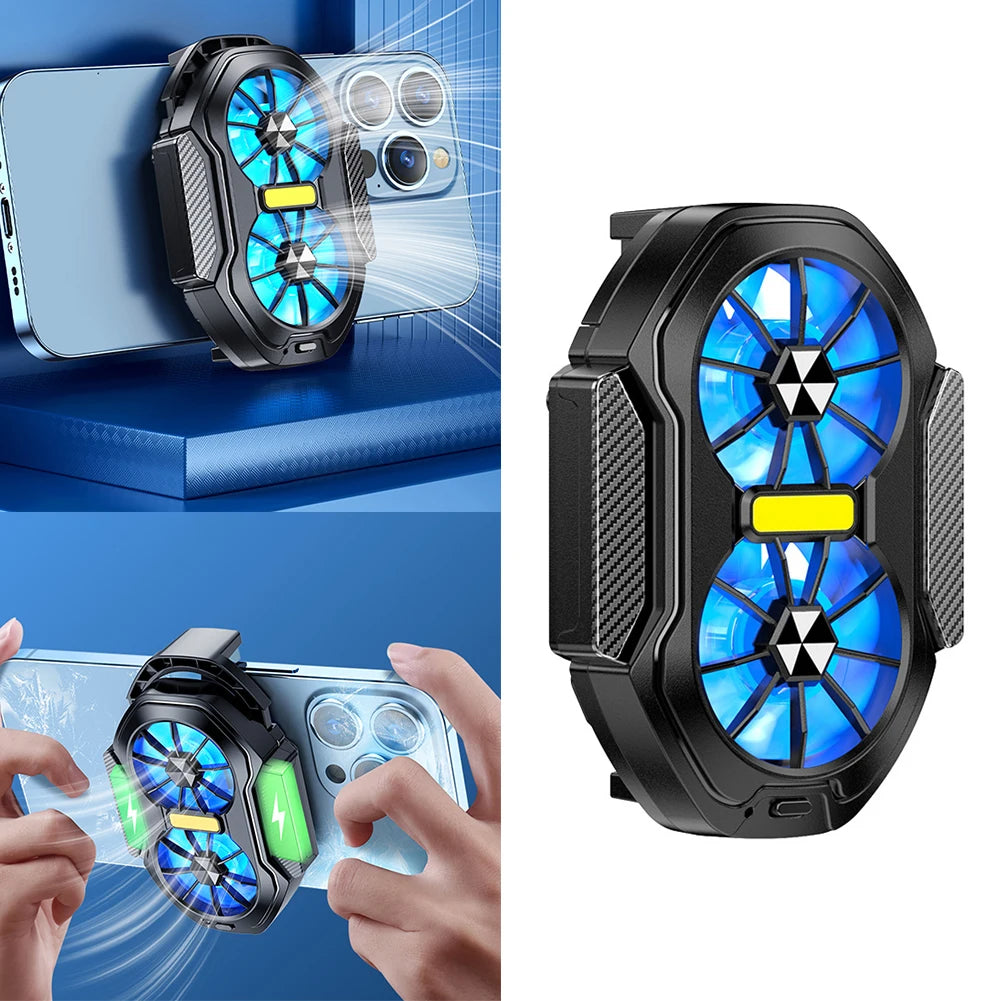 alloet Enfriador Teléfono Doble Ventilador | USB-C | Luz Azul | Android y iPhone | Enchufable y Recargable