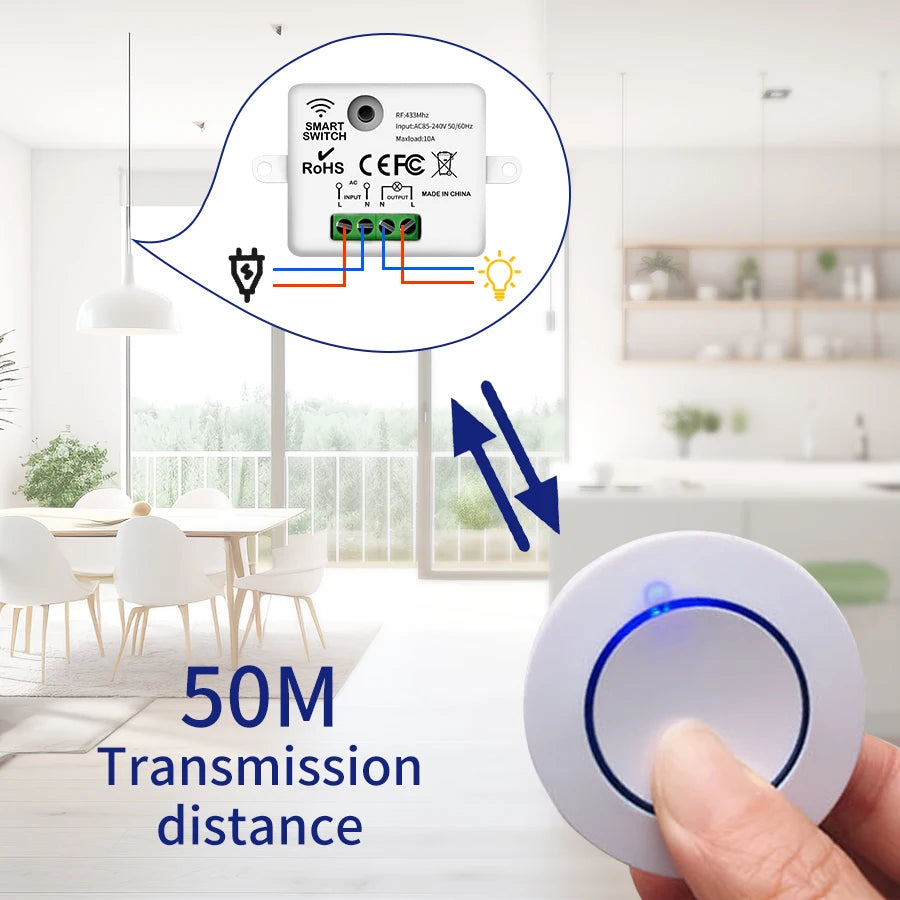 433MHz Wireless Light Switch 220V 110V 10A Relay Breaker Remote Control Mini Round Button Switch for Home LED Lamp Wall Switch