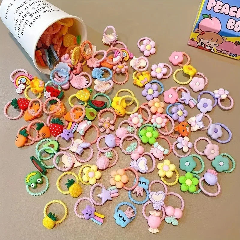Set 30 Coletas Elásticas para Niñas | Animales y Flores Cartoon