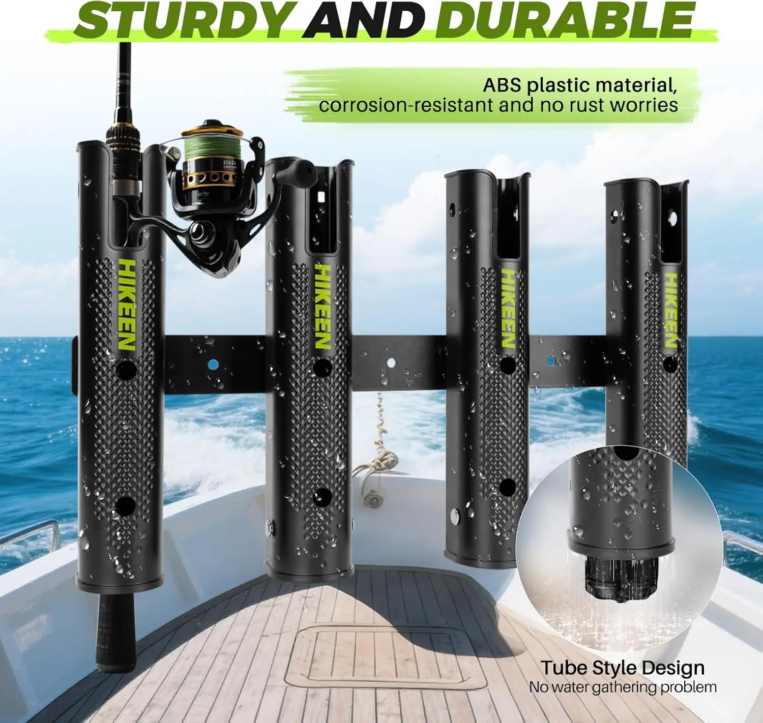 Adjustable Fishing Rod Holder, 4-Tube Wall-Mounted Rack for Boat Kayak Garage RV Storage