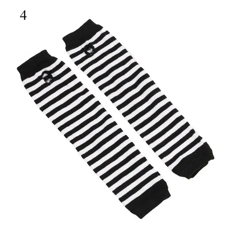 Women's Knitted Fingerless Arm Sleeves Gothic Style Striped Winter Long Arm Warmers Girls Harajuku Y2K Fashion Wrist Gloves