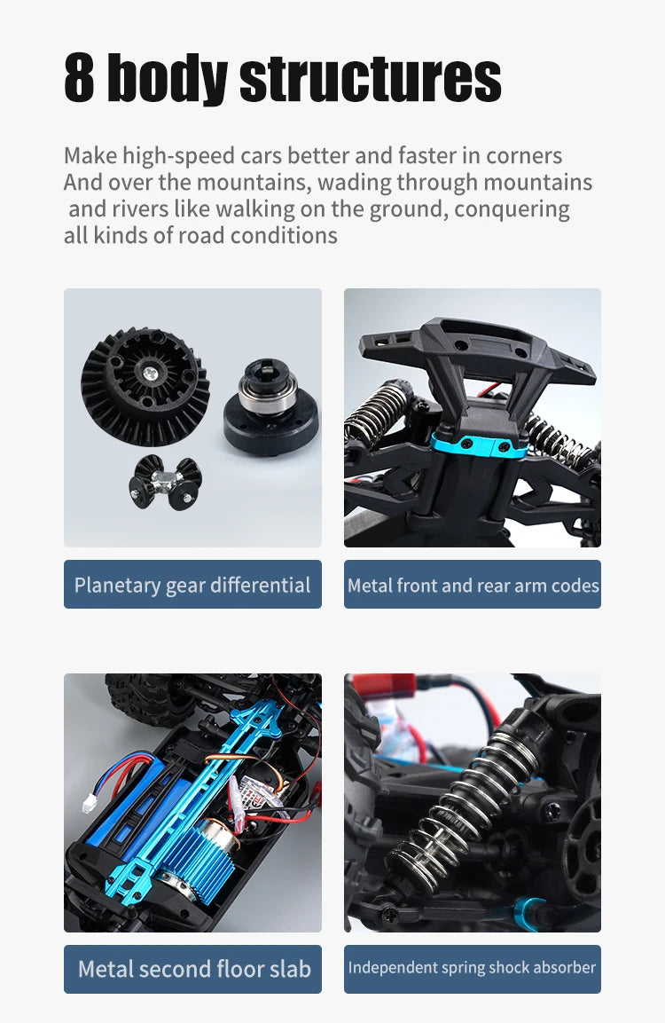 16103 Fast Rc Cars 50km/h 1/16 Off Road 4WD with LED Headlights,2.4G Waterproof Remote Control Monster Truck for Adults and Kids