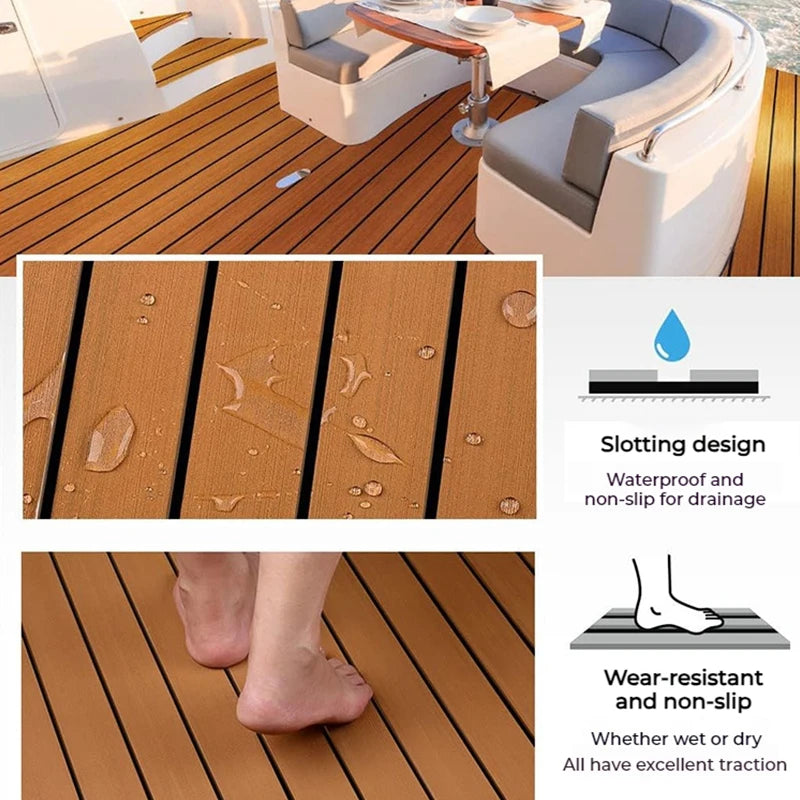 4 Colors 2400x450x6mm EVA Self-Adhesive Foam Boat Flooring Faux Teak Decking Sheet Pad For Boat Marine Yacht RV Deck Sheet Mat