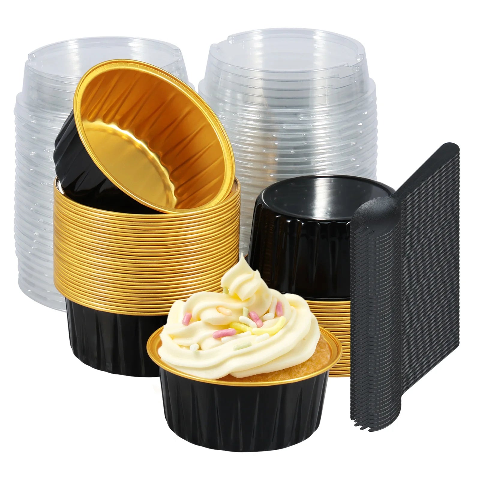 50/100pcs Moldes Mini de Aluminio con Tapa y Cuchara | Muffins y Chocolates 🍰