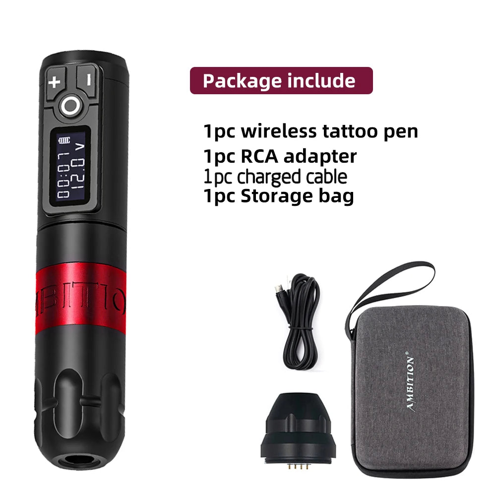 Ambition Soldier Wireless Tattoo Machine Rotaty Battery Pen 2400mAh LED Digital Display For Body Artwith Portable Power Pack