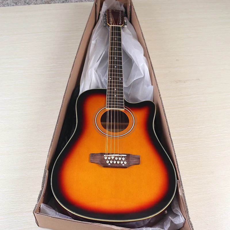 Guitarra Acústica de 12 Cuerdas 41" | Madera Spruce | Diseño Folk | Negro y Natural 🎸