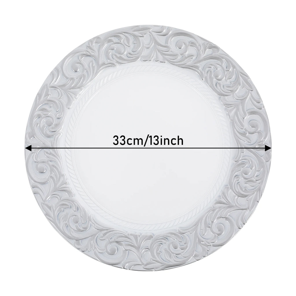 50Pcs Round Plastic Charger Plates 13In Decorative Service Plate With Patterned Reusable For Birthday Parties, Weddings