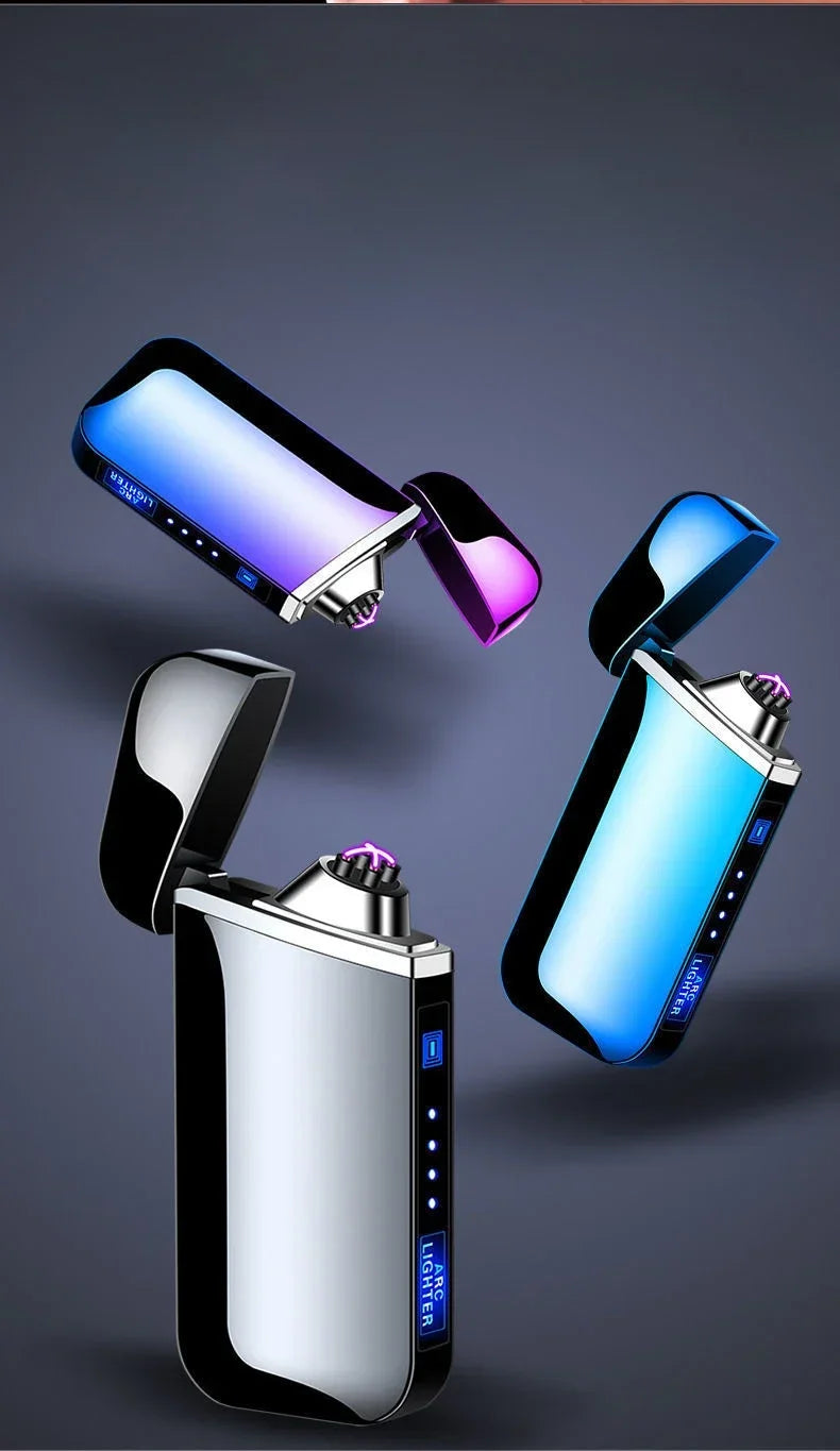 Smart Windproof Flameless Plasma Lighter | Double Arc USB Rechargeable | LED Power Display Touch | Metal Body
