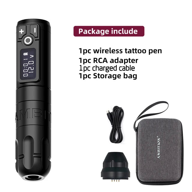 Ambition Soldier Wireless Tattoo Machine Rotaty Battery Pen 2400mAh LED Digital Display For Body Artwith Portable Power Pack