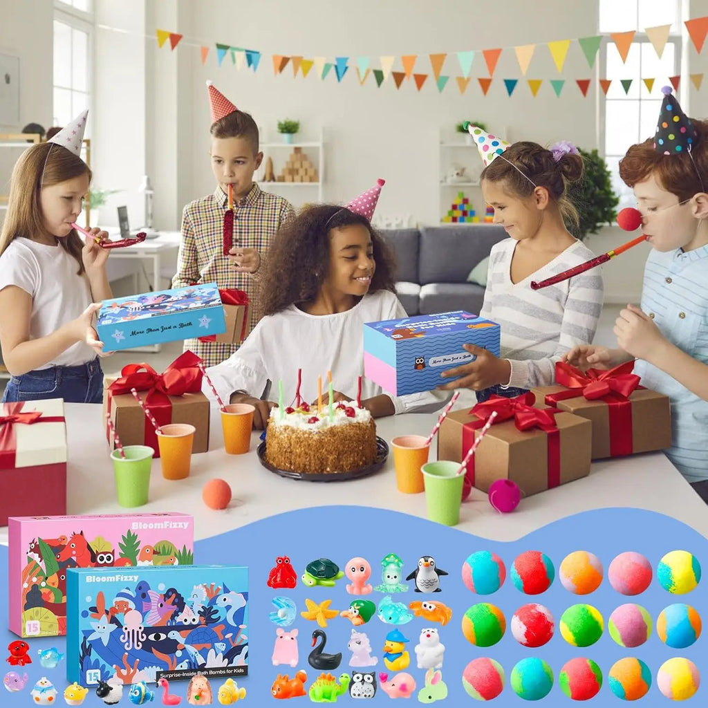 30 Kids Bath Bombs with Surprise Toys - Fun Educational Gift Set for Birthdays Christmas