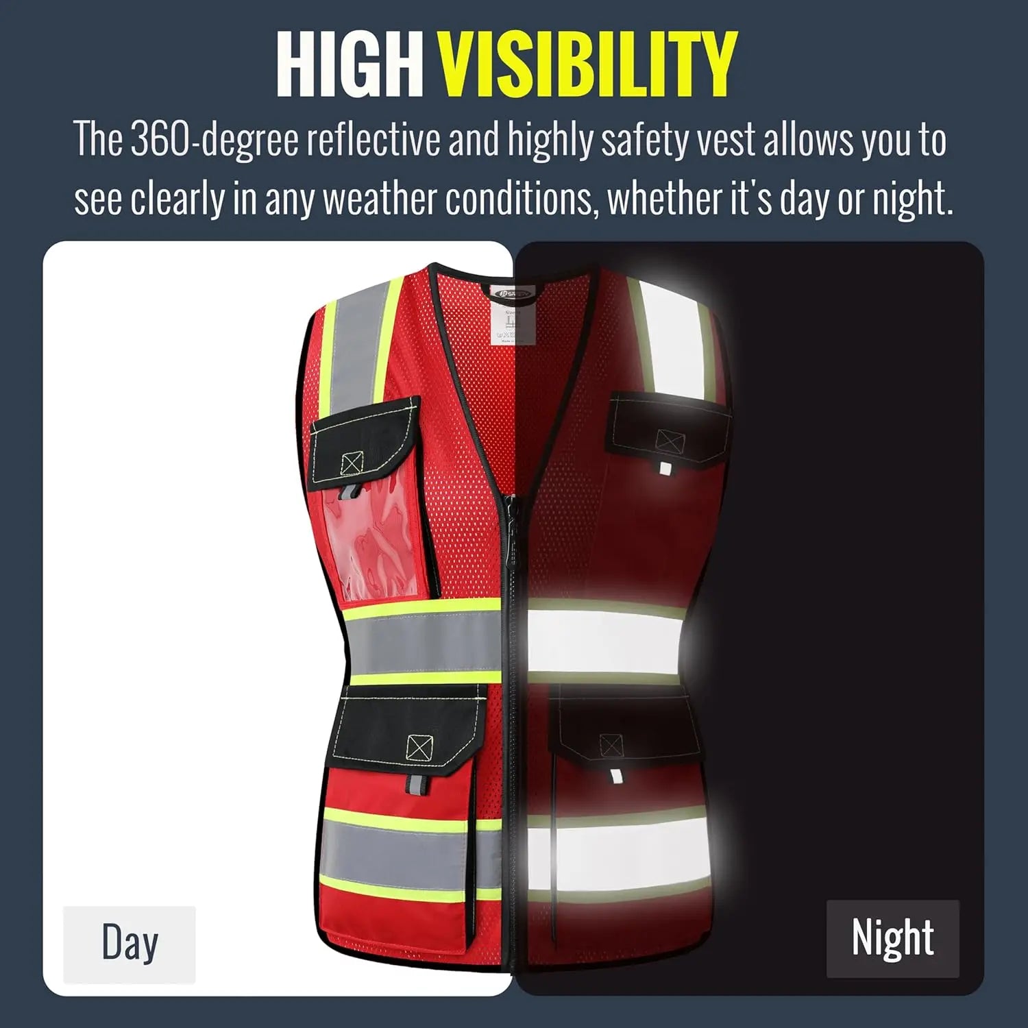 Women's Hi-Vis Reflective Safety Vest with Pockets, Zipper, ANSI Compliant, Waist-Fitted Style