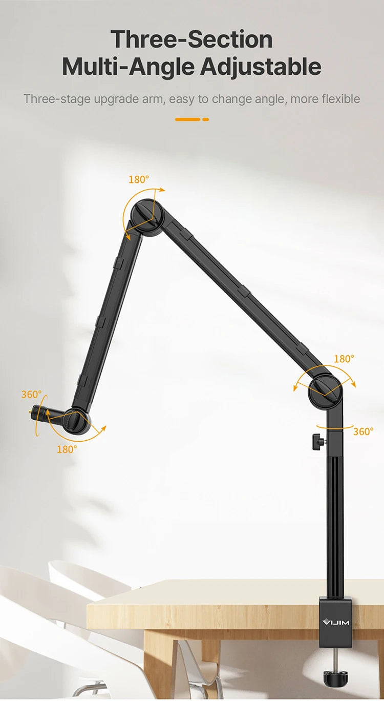 Vijim LS24 LS25 Microphone Boom Arm Stand Heavy Duty Desktop Adjustable DSLR Camera Smartphone Microphone Mount for Blue Yeti