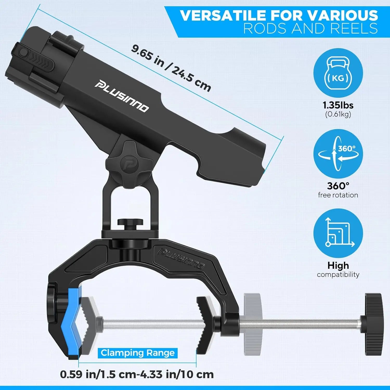 Dual-V Shaped Fishing Rod Holders for Boats, Enlarge Clamp Fits Round/Square Tubes, Fishing Gear Gifts