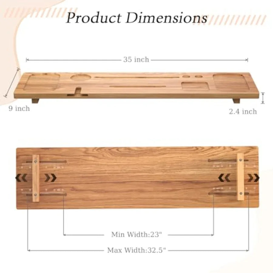 Bathtub Tray for Freestanding Bath Solid Pine Wood Bath Tray for Tub Bath Caddy for Home Spa Adjustable Bathtub Trays for Tub w
