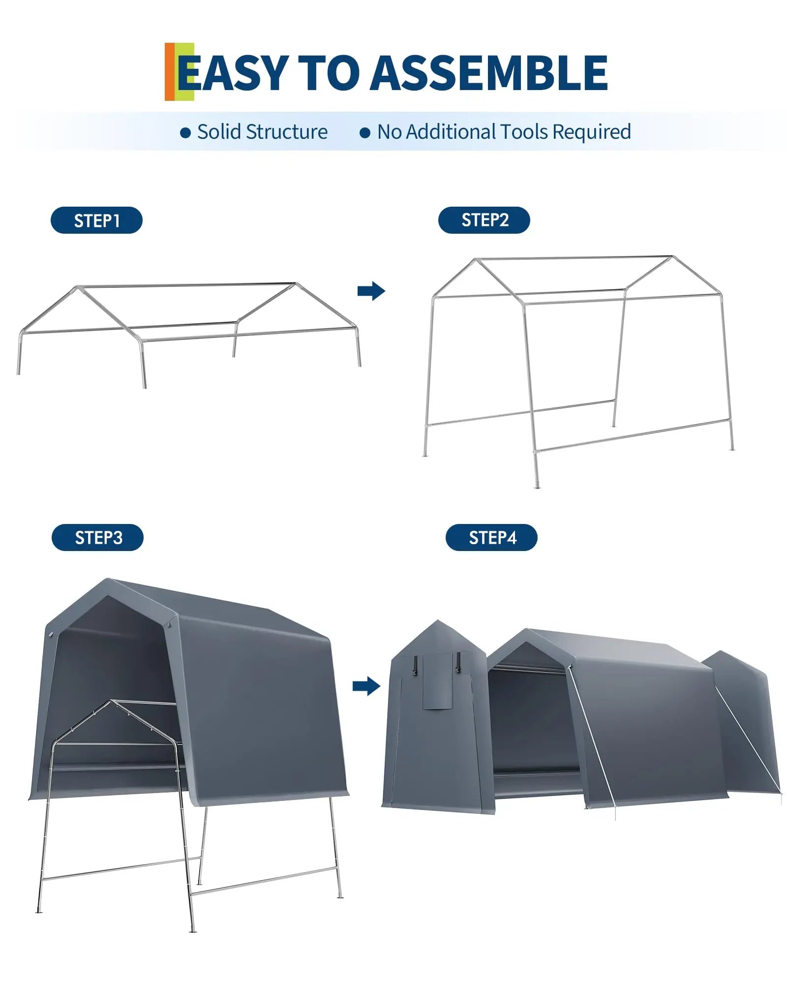 6x8 FT Heavy Duty Outdoor Storage Shed Portable Steel Frame Shelter With Waterproof PE Tarp Cover Dual Zipper Doors & Mesh Vents