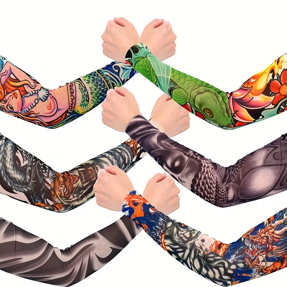 6Pcs Summer Thin Ice Slide Fiber Tattoo Arm Sleeve - Unisex Wear Resistant Cooling Arm Guard