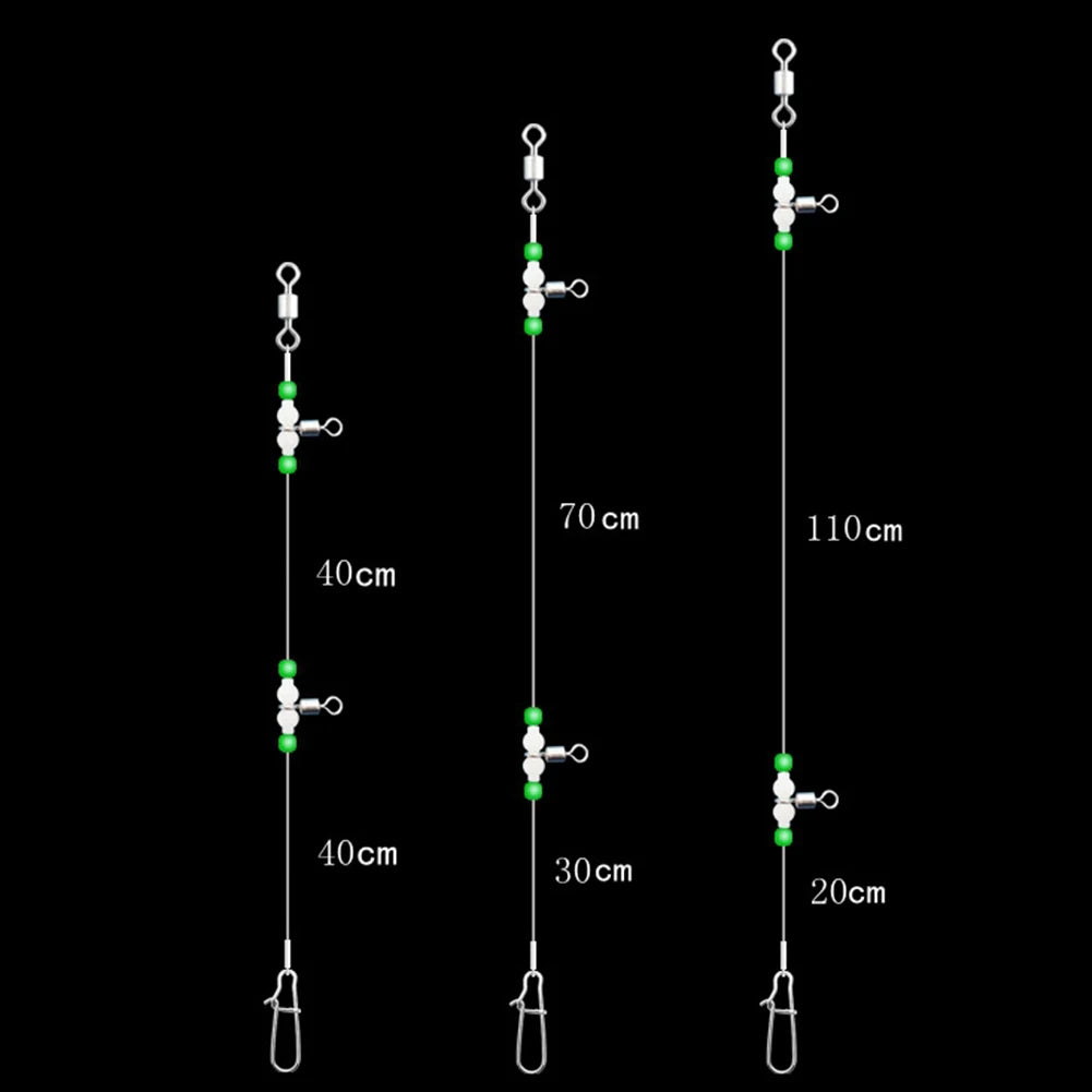 Night Glow Fishing Leaders Fishing Leader Line with Swivels and Snaps Luminous Fish Wire Leaders for Saltwater Freshwater