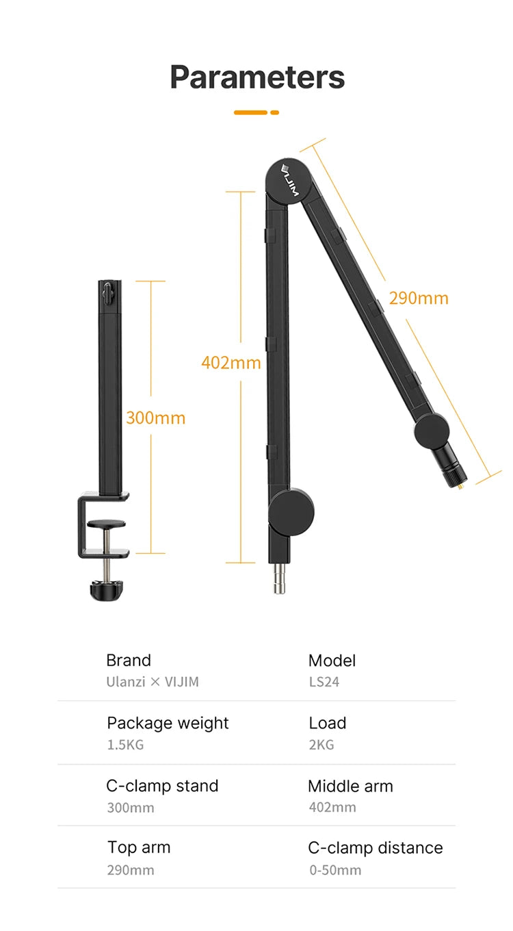 Vijim LS24 LS25 Microphone Boom Arm Stand Heavy Duty Desktop Adjustable DSLR Camera Smartphone Microphone Mount for Blue Yeti