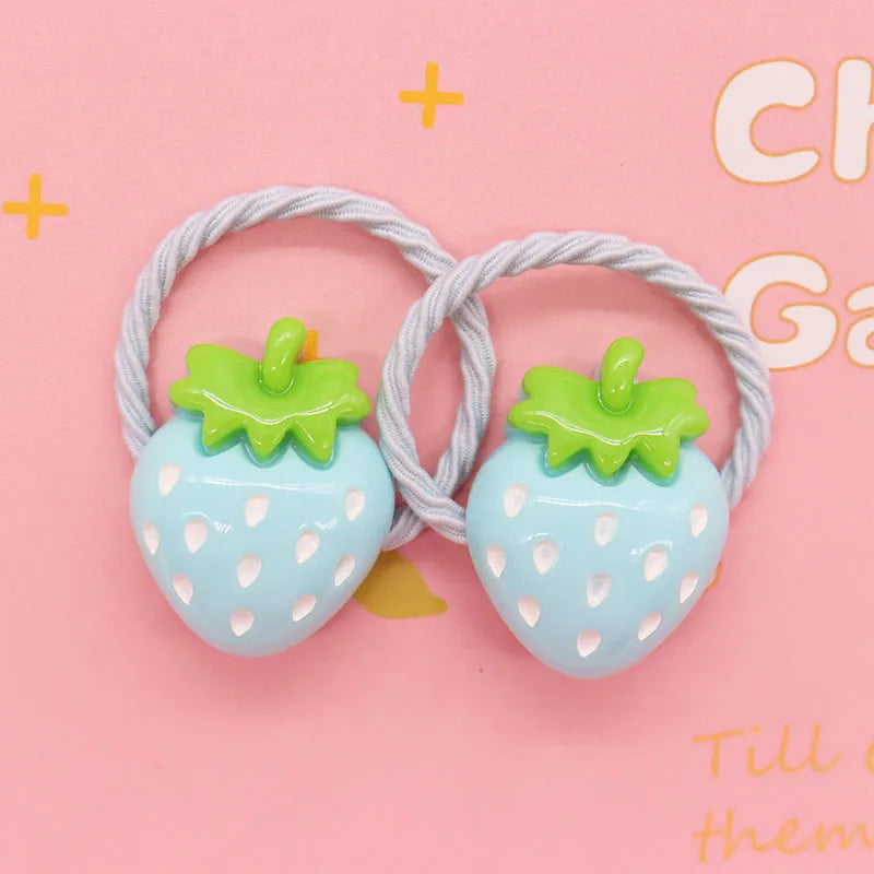 2Pcs/Set Halloween Gift Resin Strawberry Hair Accessories Colorful Hair Ties Children's Rubber Bands Kid Headband Scrunchies