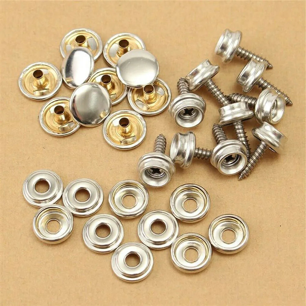 30pcs Stainless Steel Tapping Snap Fastener Kit Tent Marine Yacht Boat Canvas Cover Tools Sockets Buttons Car Canopy Accessories