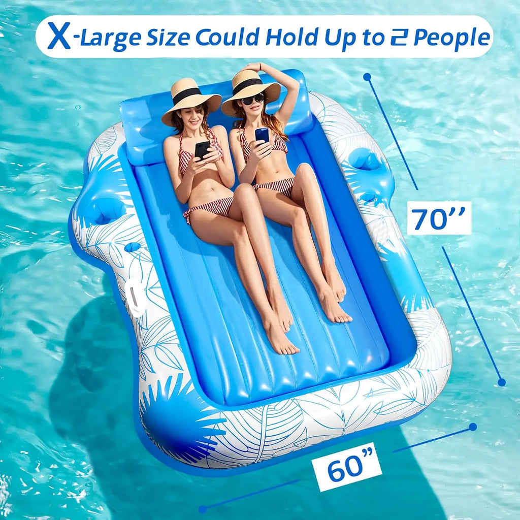 Extra Large Inflatable Pool Lounger Float for Adults with 2 Drink Holders, Beach Sun Tan Tub Raft