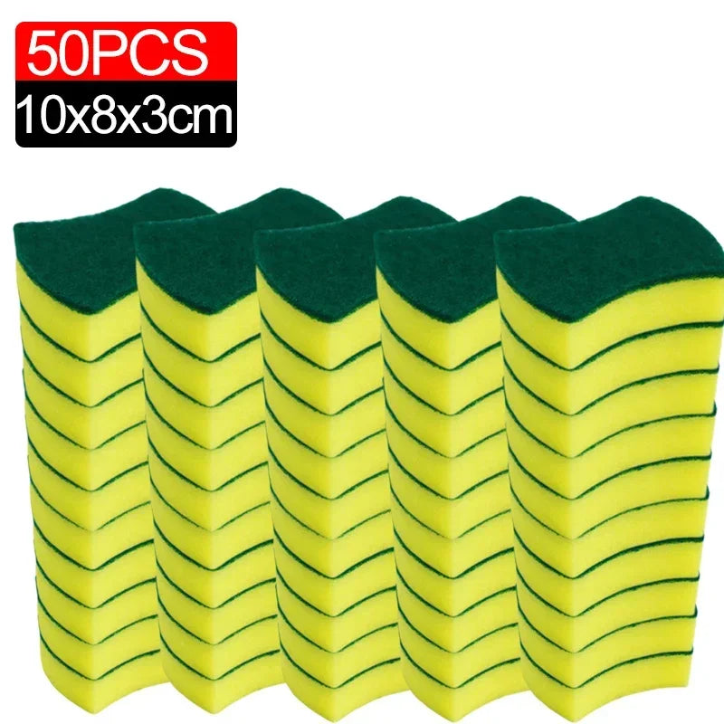 100/1Pcs Kitchen Dishwashing Sponge Soft Absorbent Clean Rub Pot Rust Scouring Pad Removing Kits Household Cleaning Brush Sponge