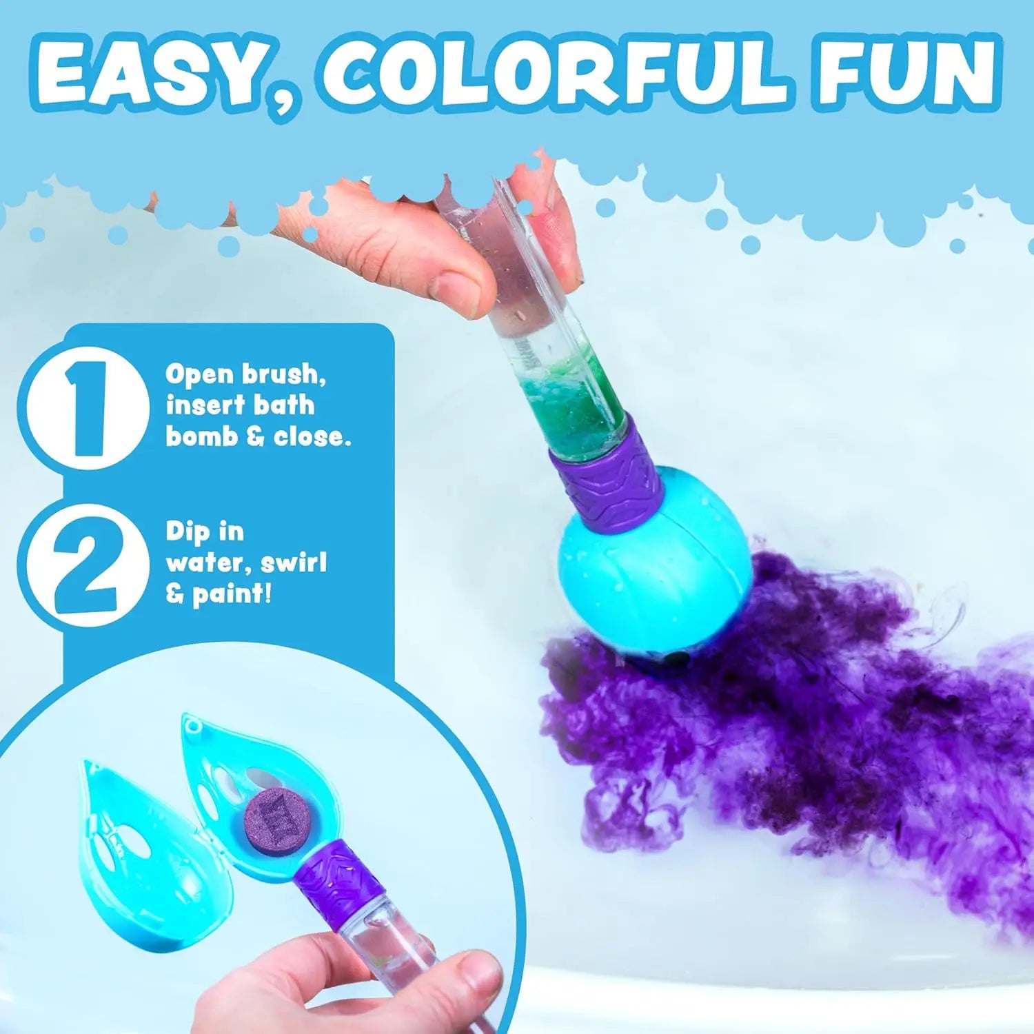 Kids Bath Bomb Set with Color Brush | Nontoxic, Fragrance-Free | Fizzing Colors for Fun Bathtub Play