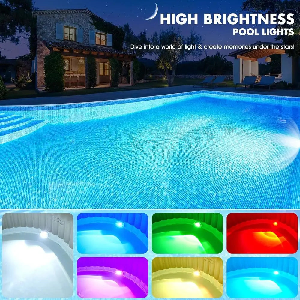Submersible Pool Lights with Remote, High BrightnSwimming Led Pool Lights or Above Ground Pools Waterproo, 9 es Underwater Magne