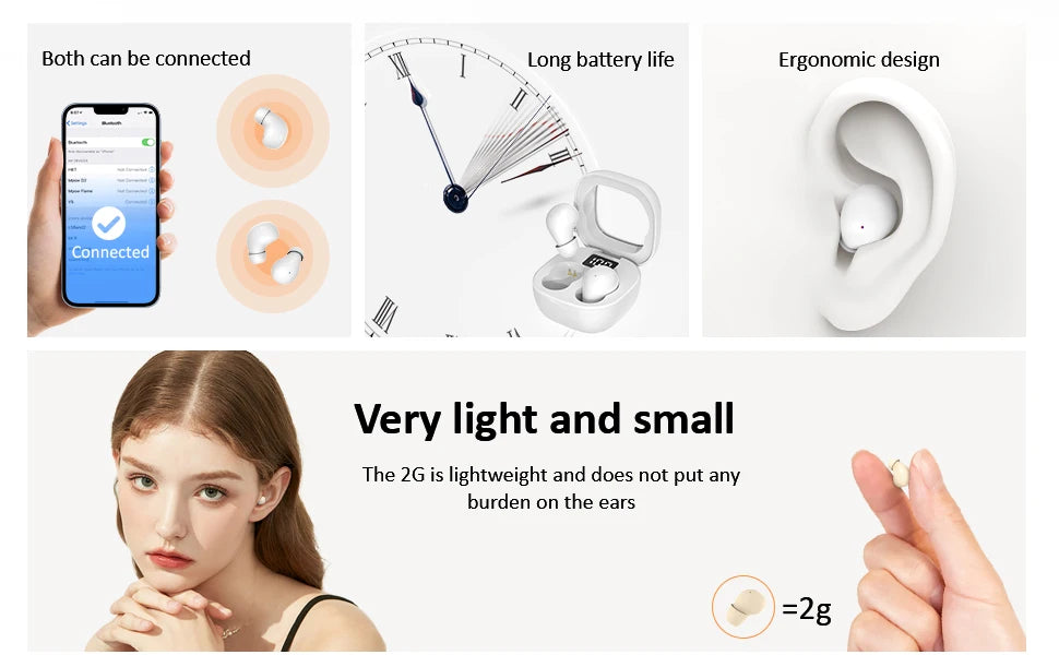 Auriculares Mini Invisibles SHUKE SK19 | Bluetooth 5.3 | Ultra Pequeños | Para Dormir | Discretos - Firu Total Sales