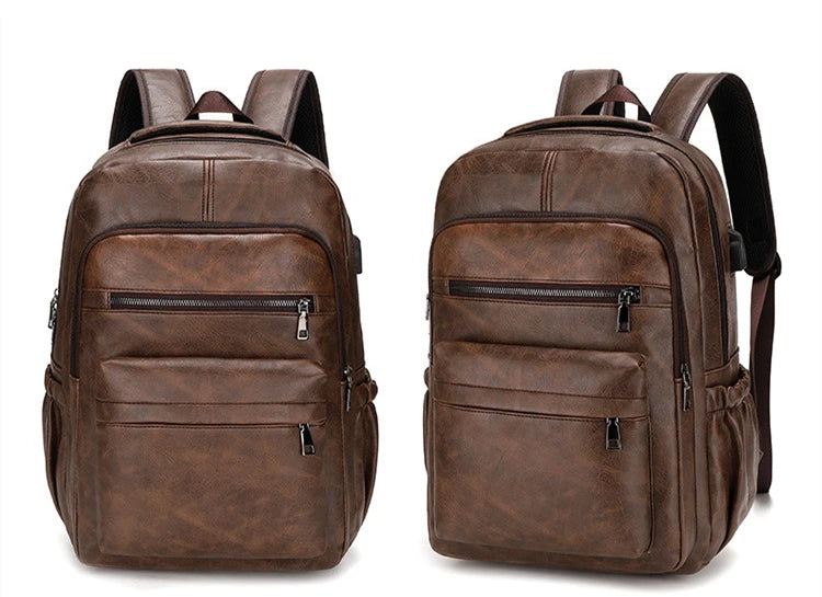 High Quality USB Charging Backpack Men PU Leather Bagpack Large Laptop Backpacks Male Mochilas Schoolbag For Teenagers Boys