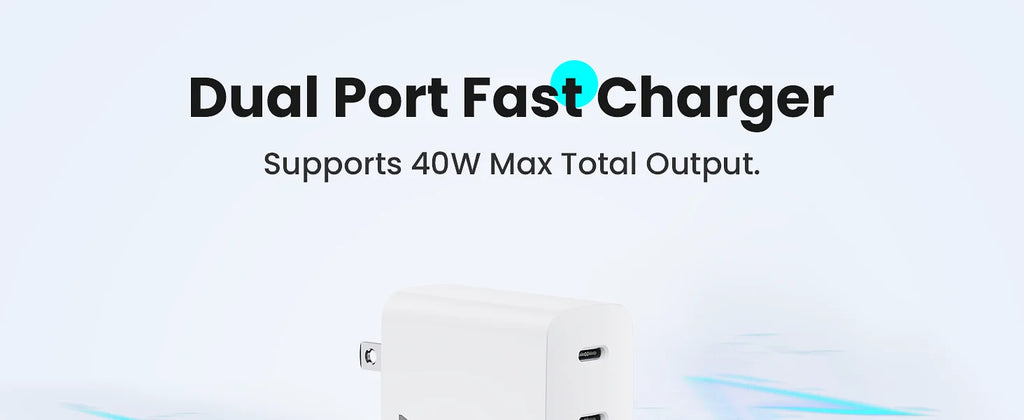 TOPADRE Cargador GaN 40W | 2 Puertos USB-C | Carga Rápida PD | Luz Indicadora | Cable 1m Incluido | iPhone y Android