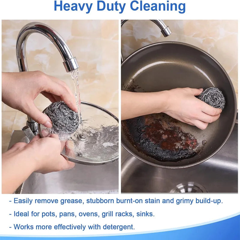 20 Pack Steel Wool Scrubbers for Holiday Deep Cleaning - Grade 410 Stainless Steel, Won't Scratch Skin, for Grill & Oven