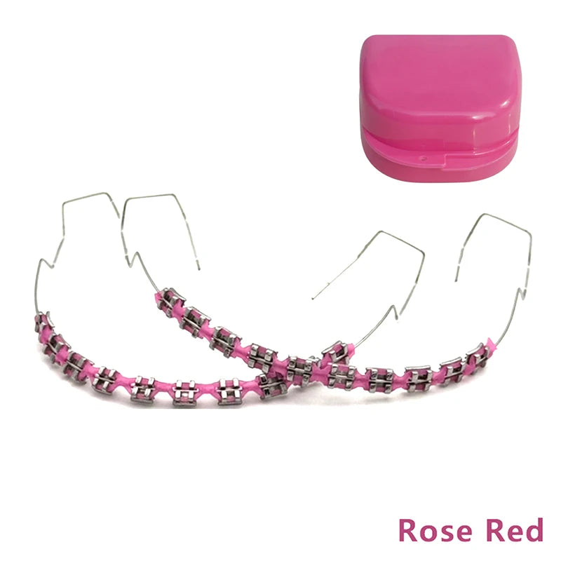 1 Pair Dental Fake Braces Temporary Tooth Decoration Colorful Metal Bracket Ligature Ties Dental Tool With Hook With Metal Wires