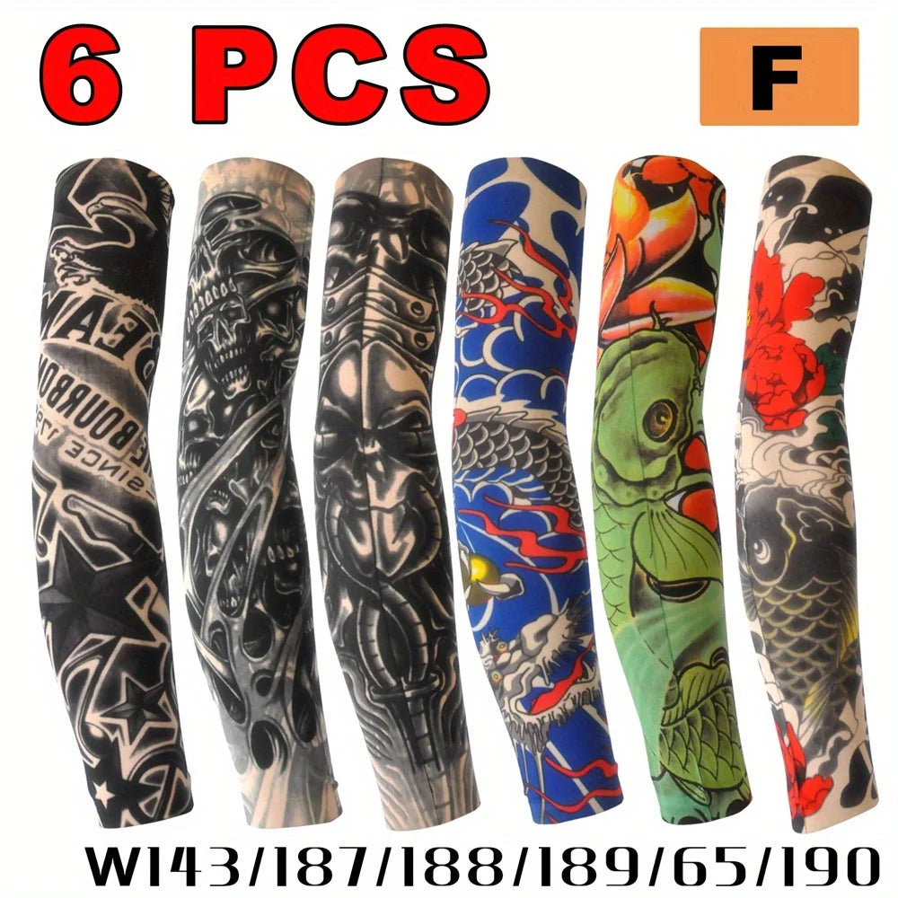 6Pcs Summer Thin Ice Slide Fiber Tattoo Arm Sleeve - Unisex Wear Resistant Cooling Arm Guard