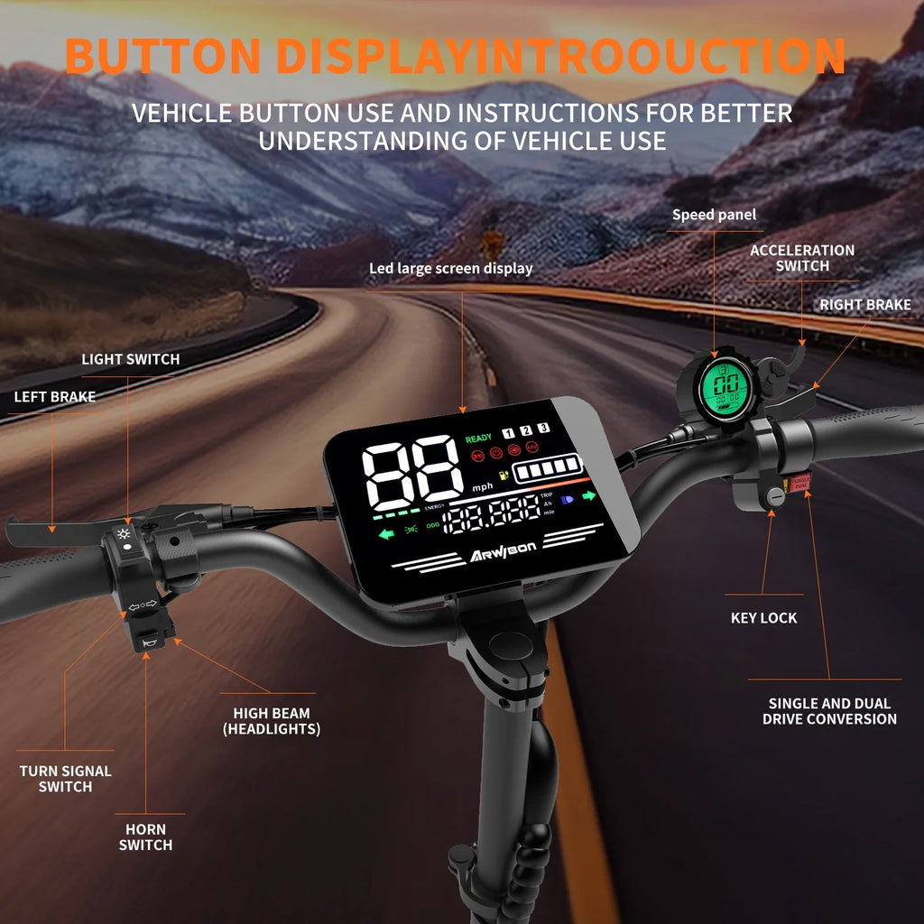 Scooter Eléctrico Arwibon 5600W Doble Motor | 46MPH | 60V 27AH | Off-Road 🛥️