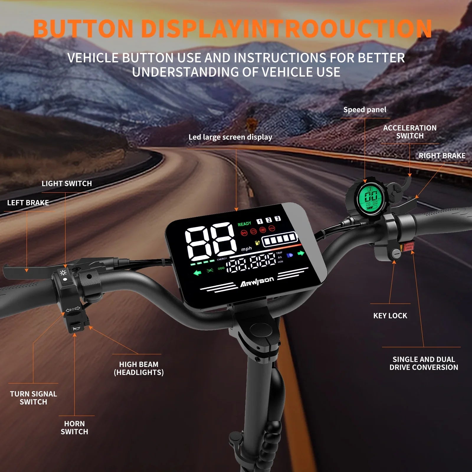 Scooter Eléctrico Arwibon 5600W Doble Motor | 46MPH | 60V 27AH | Off-Road 🛥️