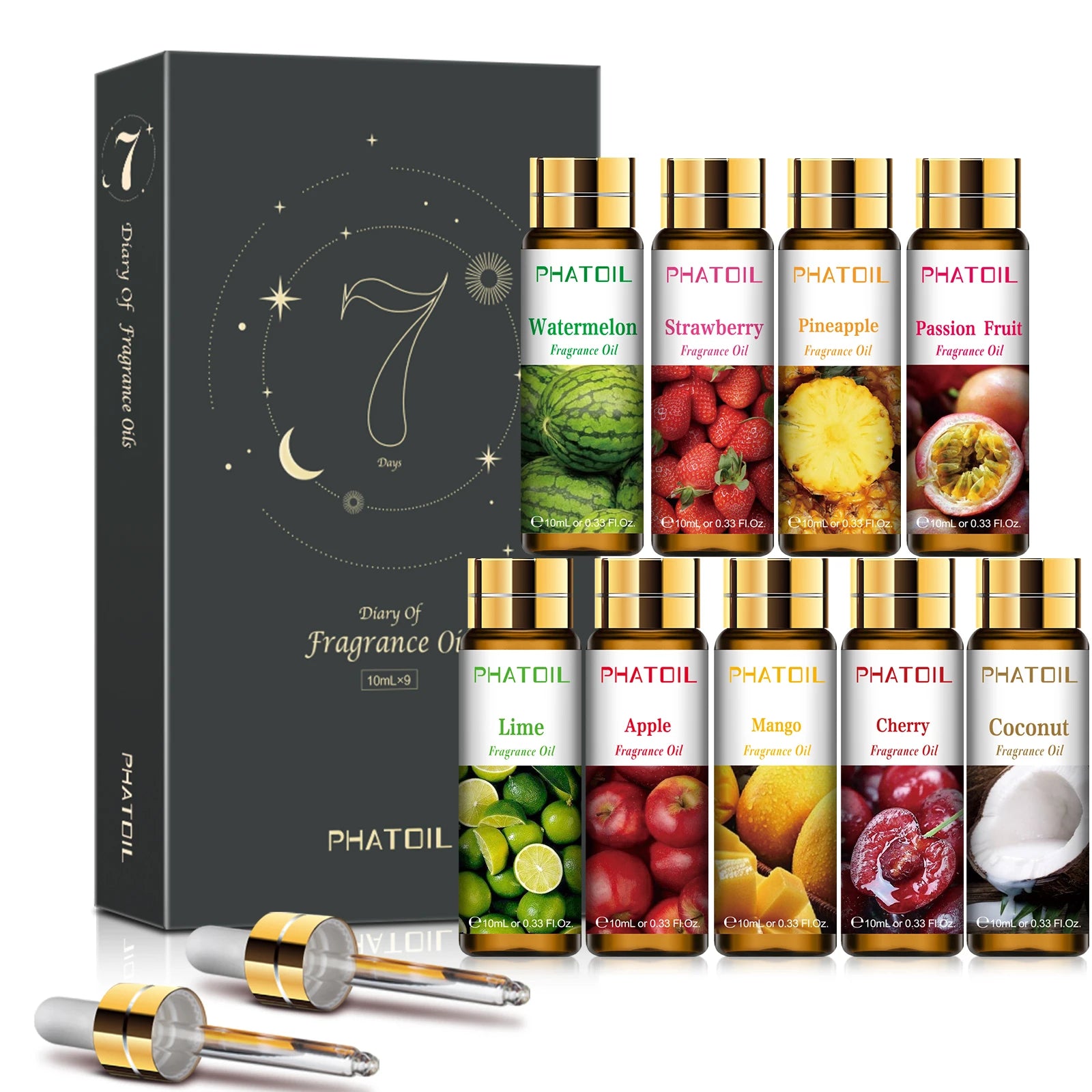 PHATOIL 1/3/9pcs 10ml Sweet Fruit Fragrance Oil For Aromatherapy DIY Candle Cherry Apple Strawberry Mango Coconut Fragrance Oils