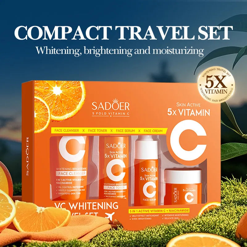 SADOER Vitamin C Skincare Kit 5-in-1 | Cleanser, Toner, Serum & Cream | Travel Set
